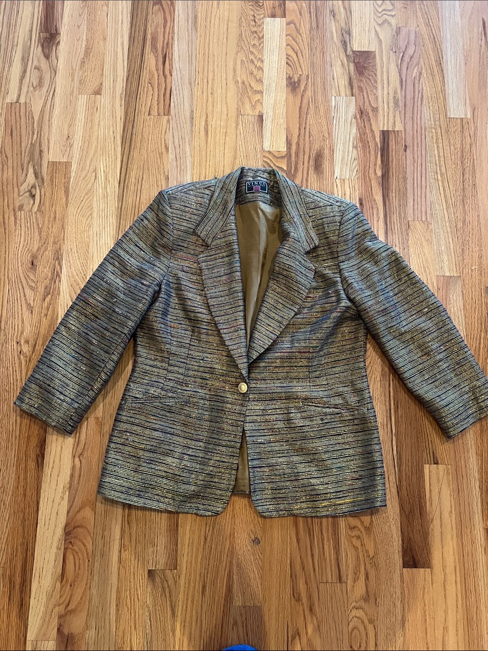 Womens Metallic Olive-Blend Single-Button Blazer